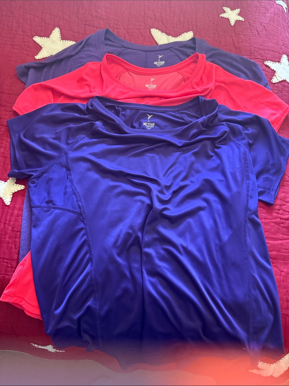 Active USA Women's Short Sleeve Performance Tees - Purple and Coral